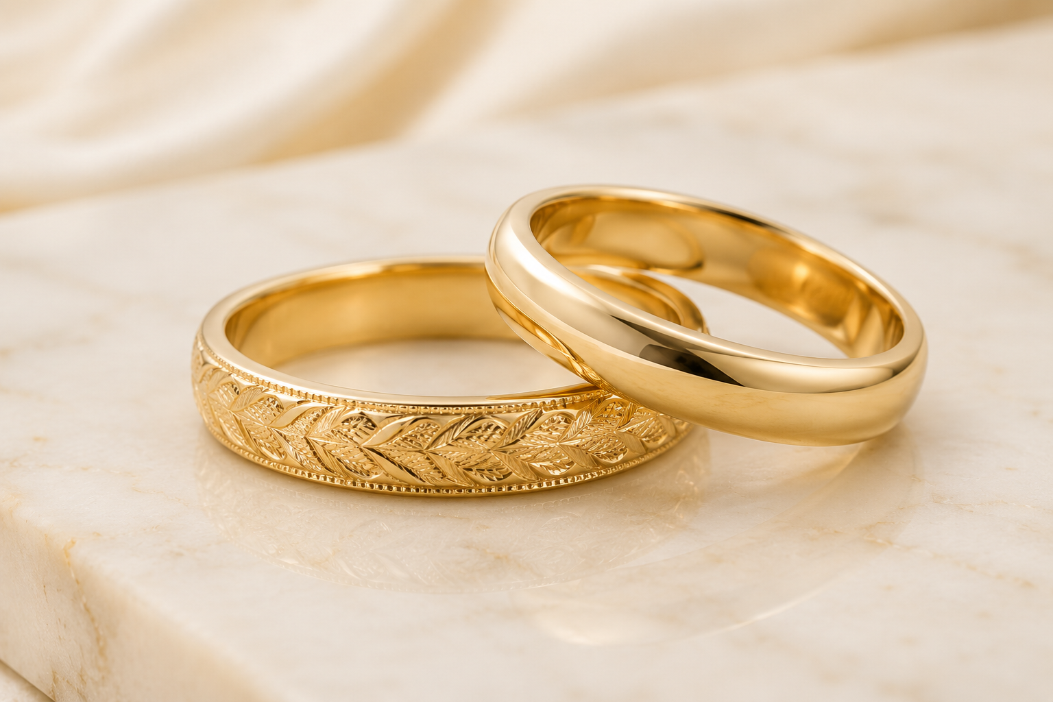 9K gold rings on marble